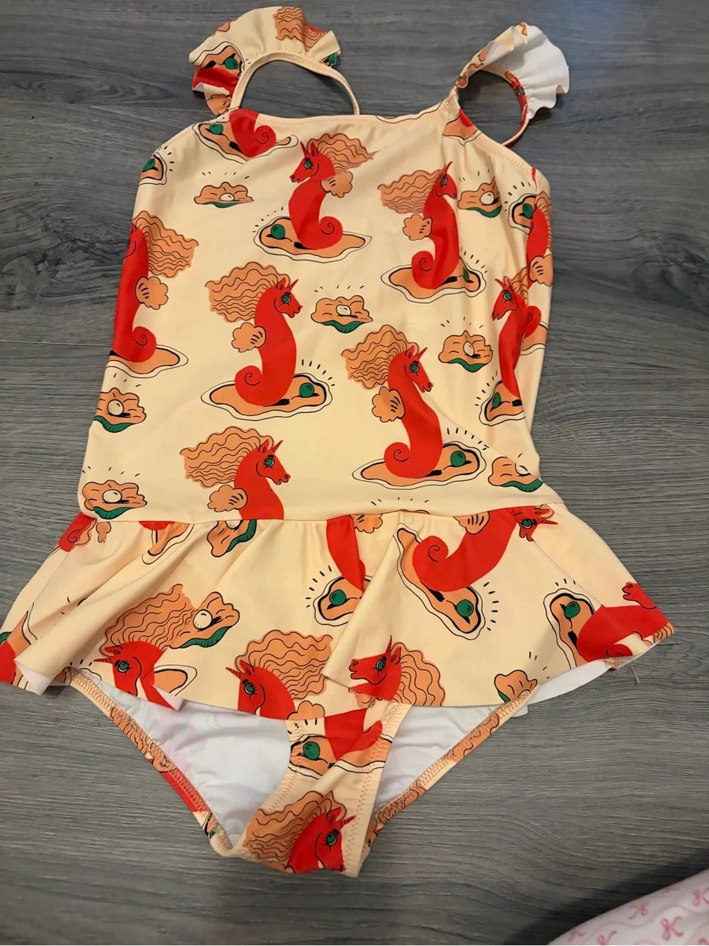 Mini Rodini Cream & Red Seahorse One-Piece Swimsuit